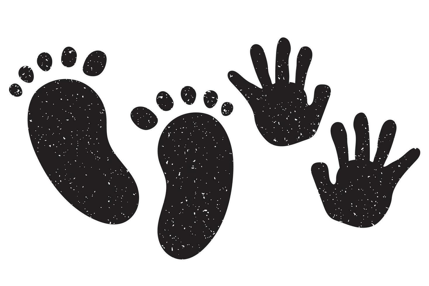 Ink childrens footprints of hands and feet. First year of life vector