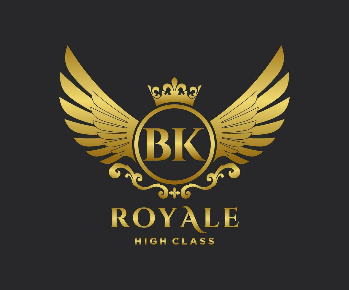 Golden Letter BK template logo Luxury gold letter with crown. Monogram alphabet . Beautiful royal initials letter. vector