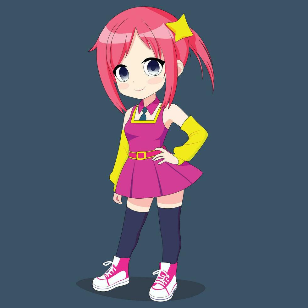 personaje anime linda chibi niña kawaii vector