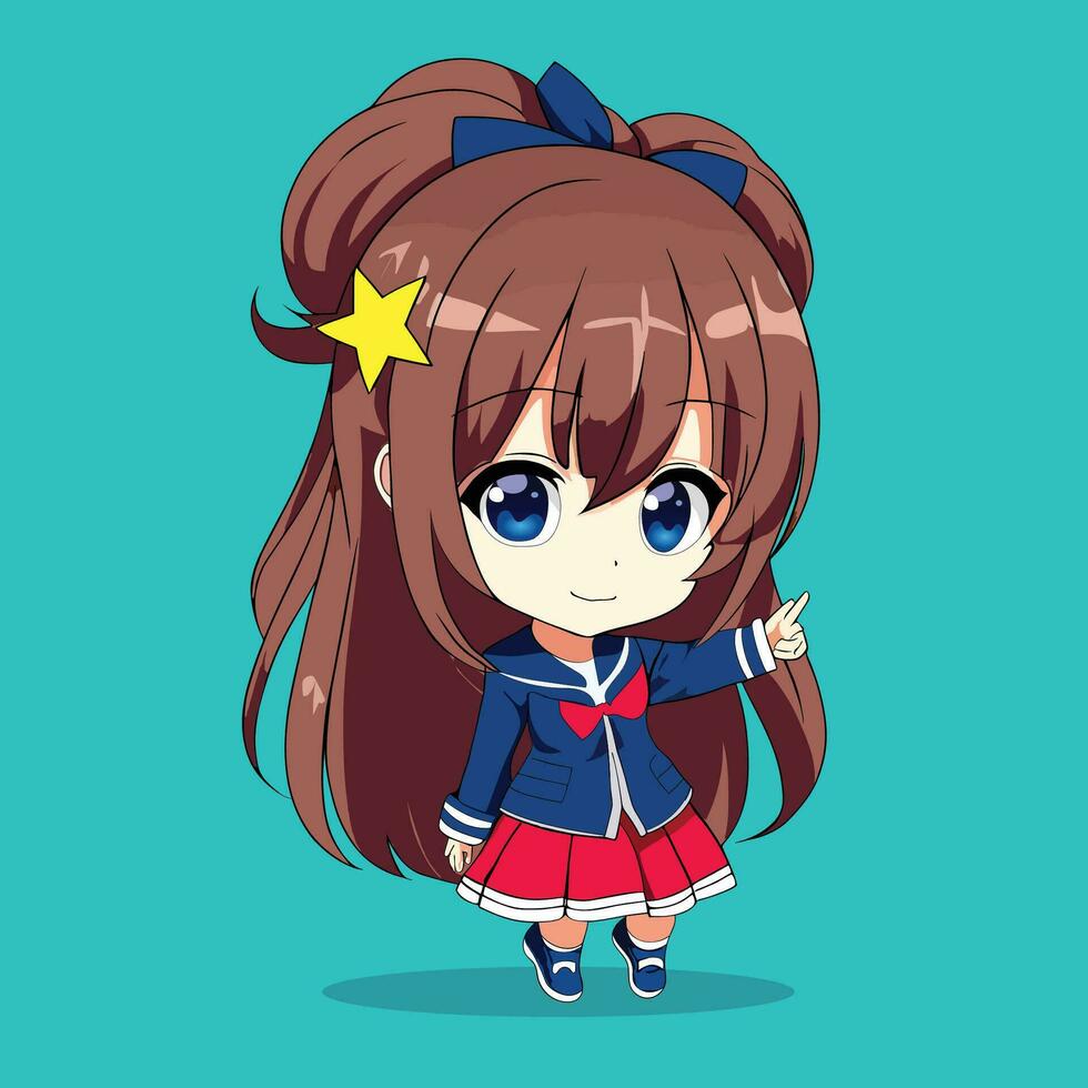 linda chibi anime estudiante kawaii dibujos animados vector