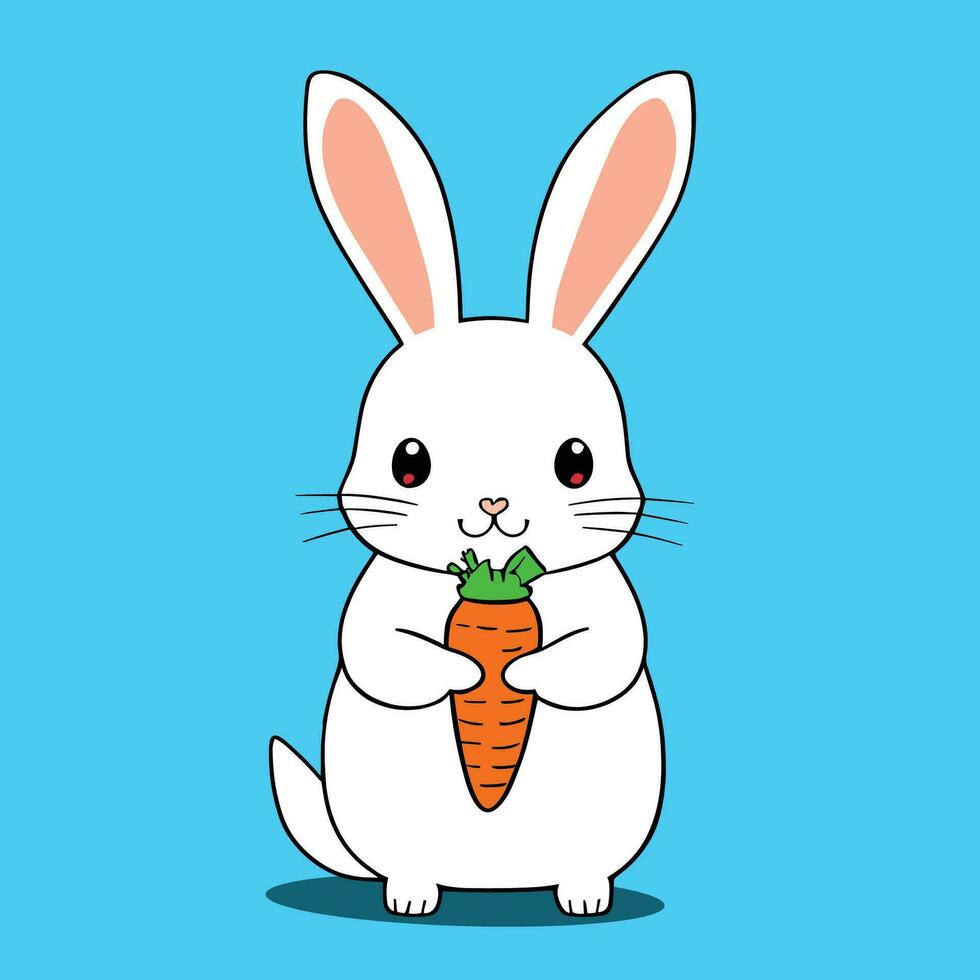 Cute bunny rabbit cartoon eating carrots vector