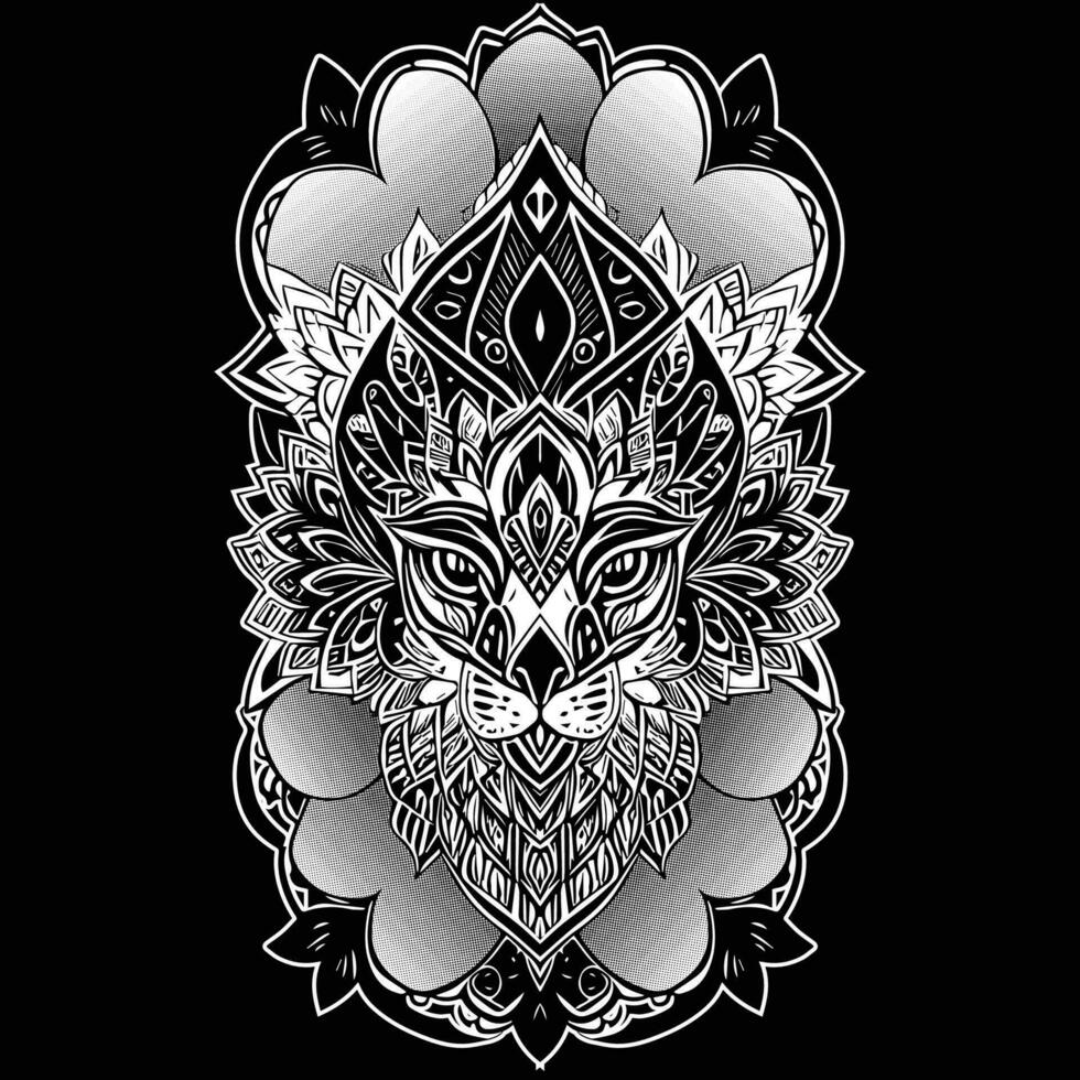 hand drawn illustration of lion, Banner, Skull and Flowers. hand drawn vector with ethnic doodle pattern illustration, silhouette. Black and white zentangle art for coloring book, tattoo, poster, prin