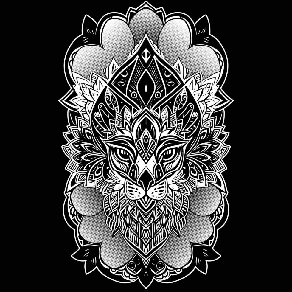 mano dibujado ilustración de león, bandera, cráneo y flores mano dibujado vector con étnico garabatear modelo ilustración, silueta. negro y blanco zentangle Arte para colorante libro, tatuaje, póster, prin