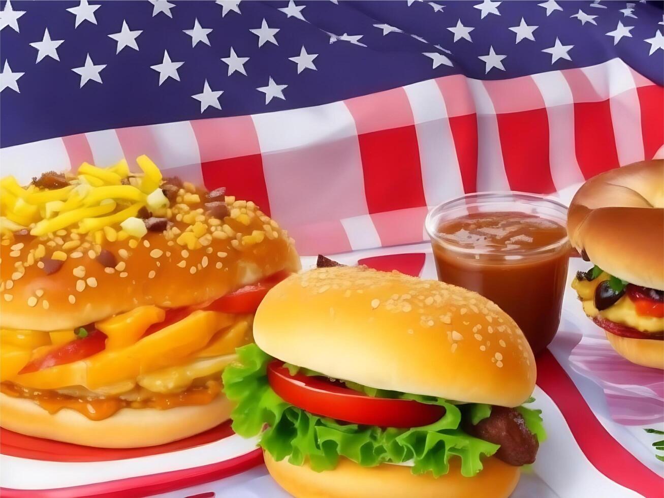 Delicious Tasty hamburger. American hamburger food. Memorial Day Hamburger. Tasty burger photo