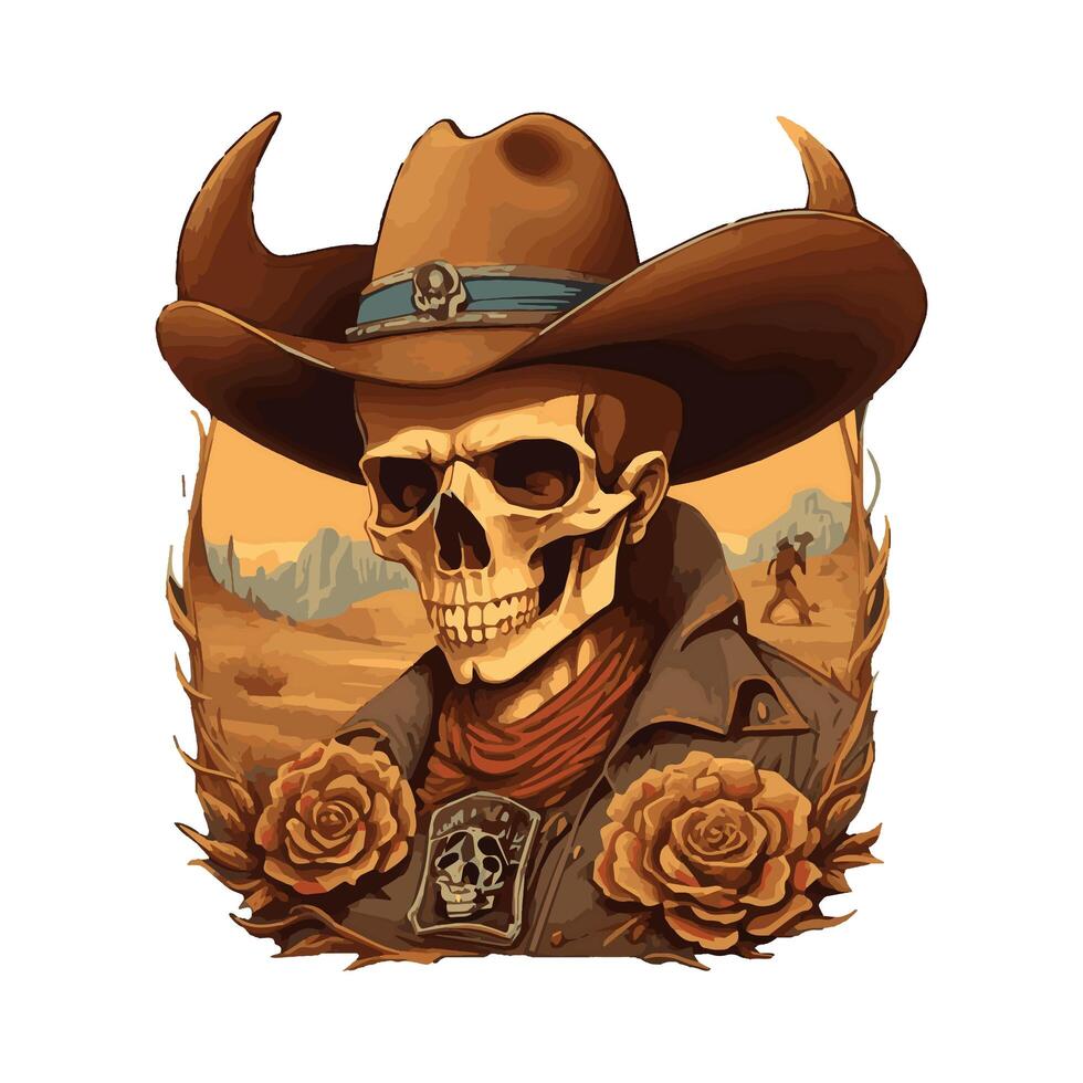 Western hand drawn Vintage rodeo themed graphic cowboy hat and cattle skull illustration  wild west. photo