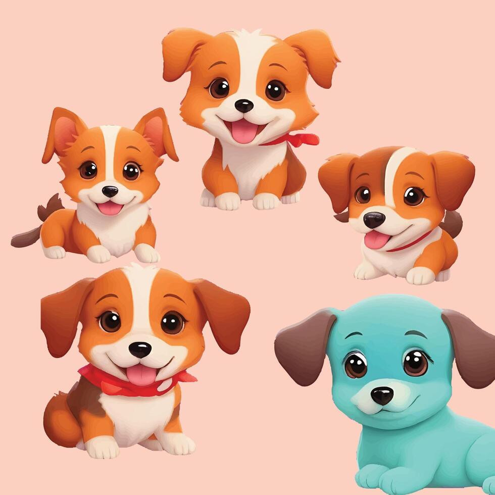 Cute dog 3d cartoon illustration. Beautiful cute pet dog Cute happy smiling dog with different background photo