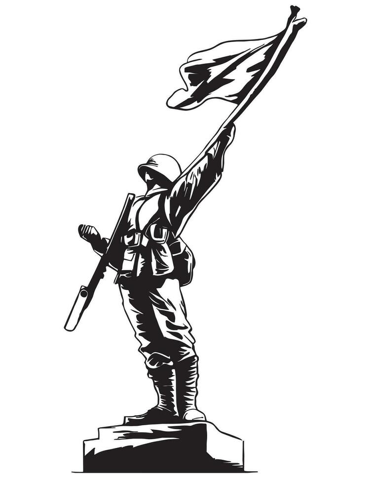 independencia día julio octubre silueta para un soldado bosquejo levantamiento bandera símbolo de victoria y celebracion vector