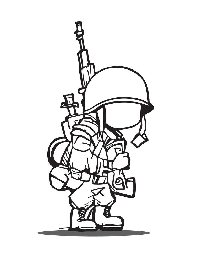 War soldier Cartoon comic character outline vector art ready for