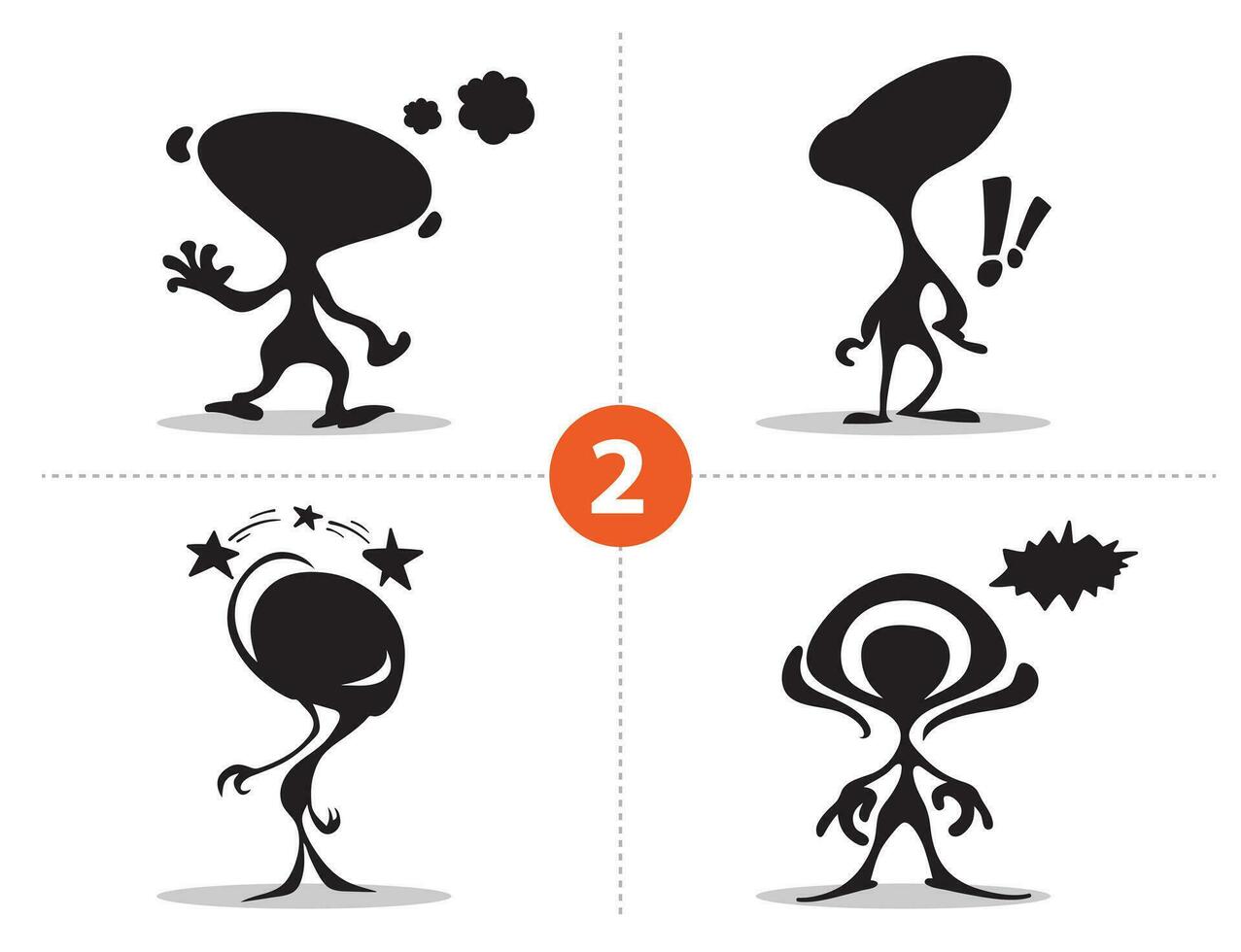Abstract 2-5 Cartoon comic characters variety with different expressions  silhouette and emotions for presentation for story board design vector art 5 set of characters library
