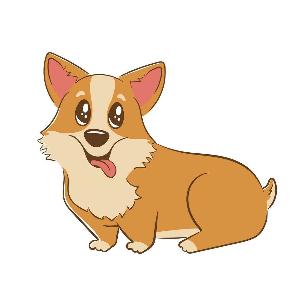 Funny cartoon dog breed purebred little corgi in flat style vector