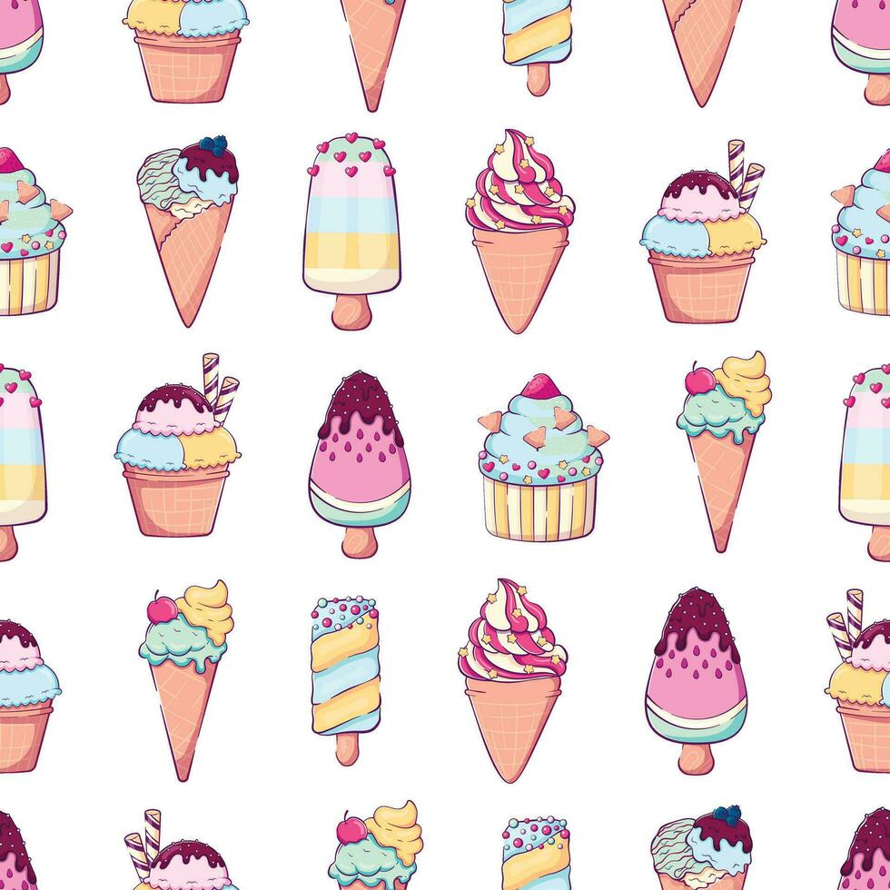 Seamless pattern for summer textile with cute cartoon doodle ice cream vector