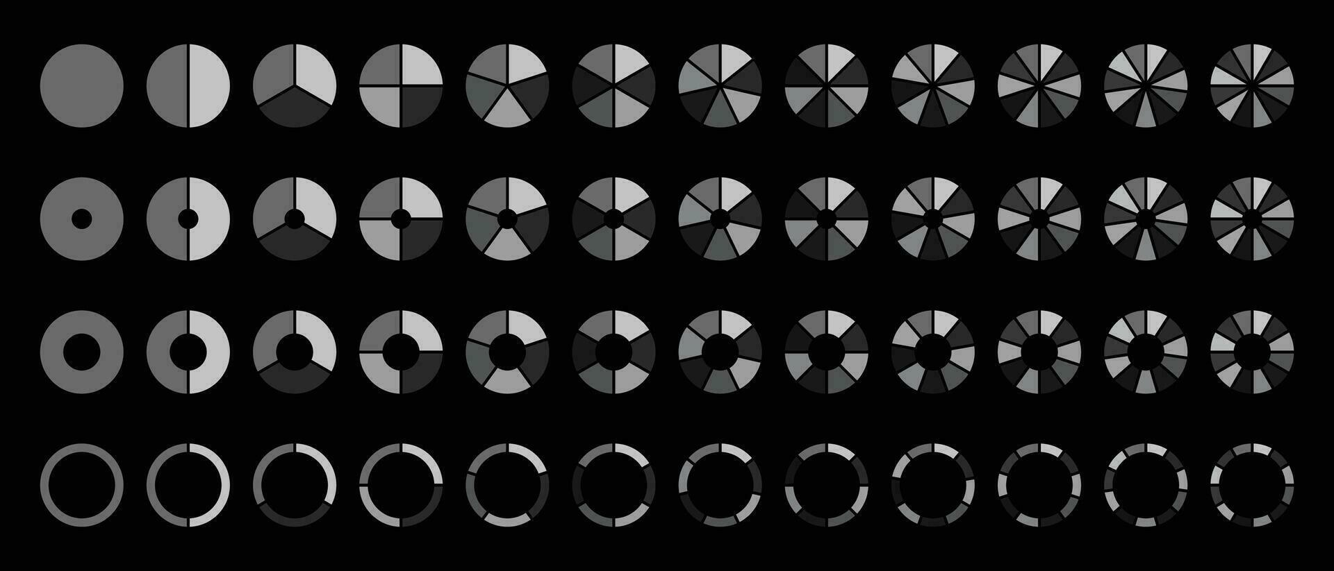 Gray Circle pie charts round diagram sections or steps vector