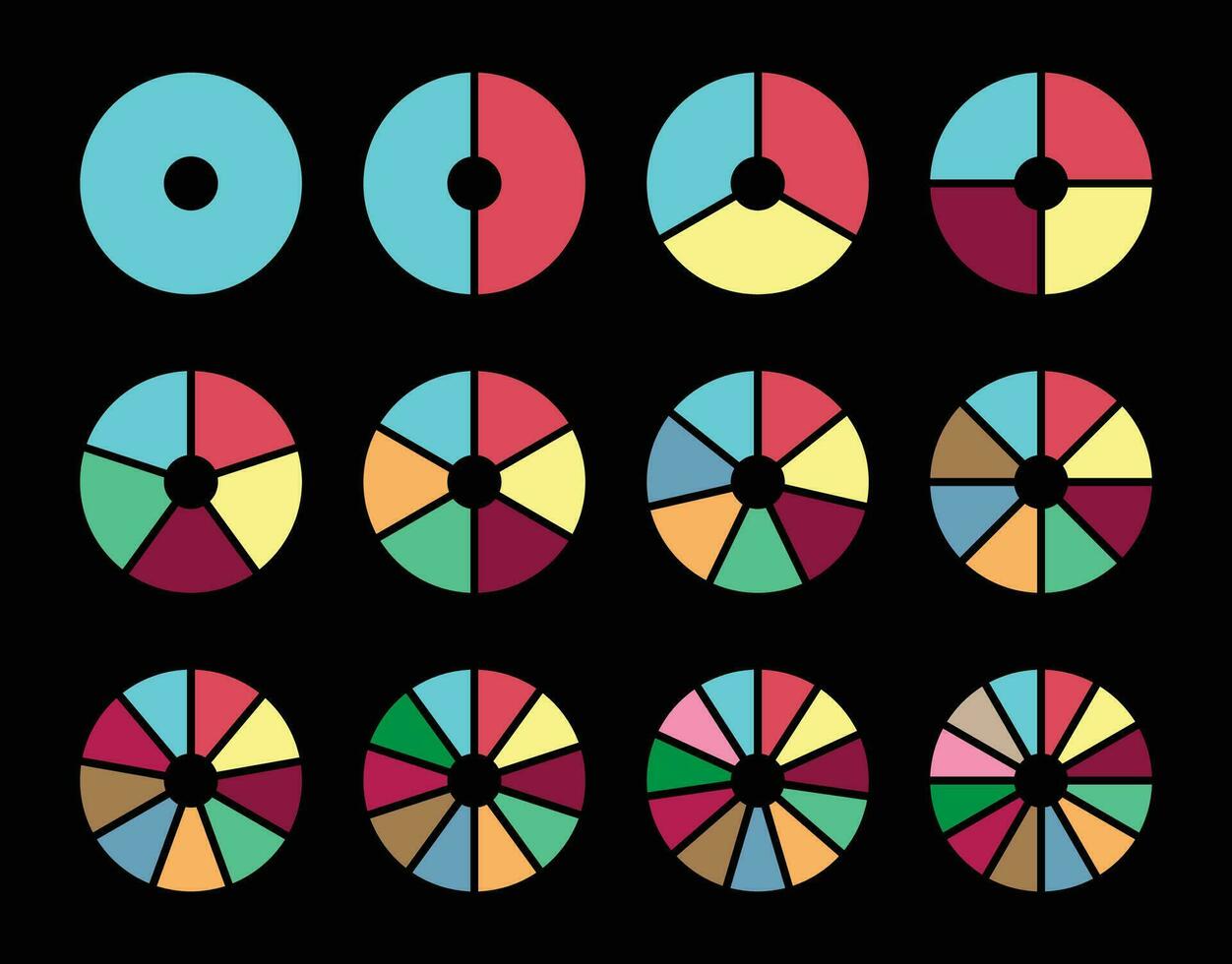 tarta cartas diagramas conjunto de diferente color círculos aislado. infografía elemento vector