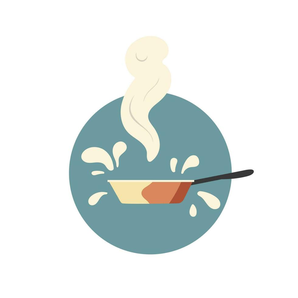 caliente fritura pan con gotas y vapor, dibujos animados icono, vector ilustración aislado en blanco fondo, clásico batería de cocina, cocina utensilio para Cocinando