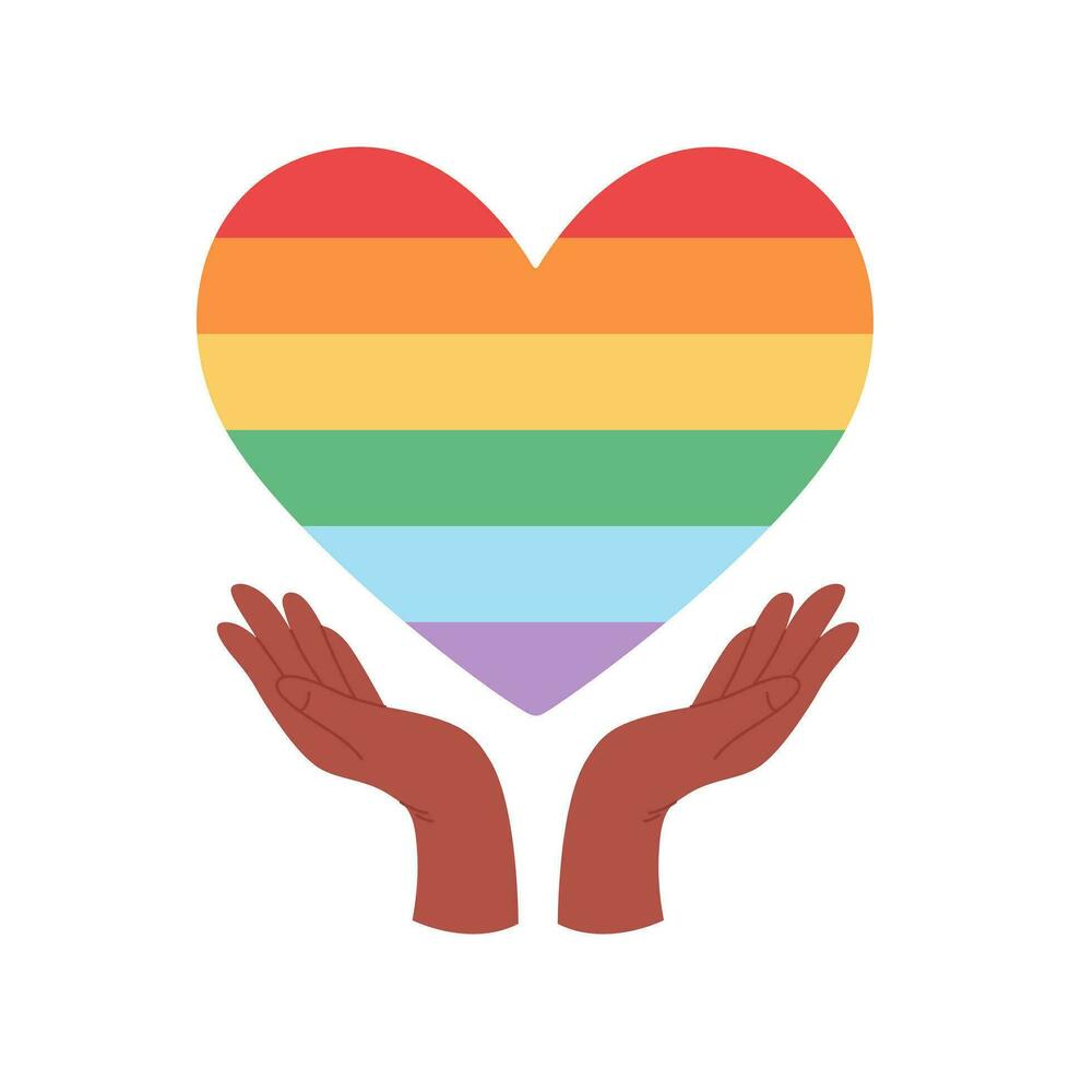 Hands with LGBTQ rainbow heart. Love is love, Pride month, LGBTQ community vector