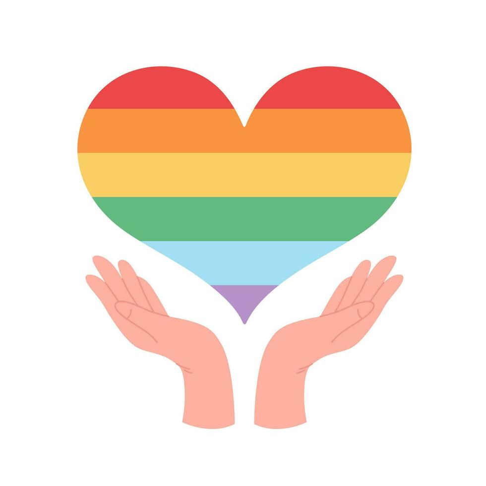 Hands with LGBTQ rainbow heart. Love is love, Pride month, LGBTQ community vector