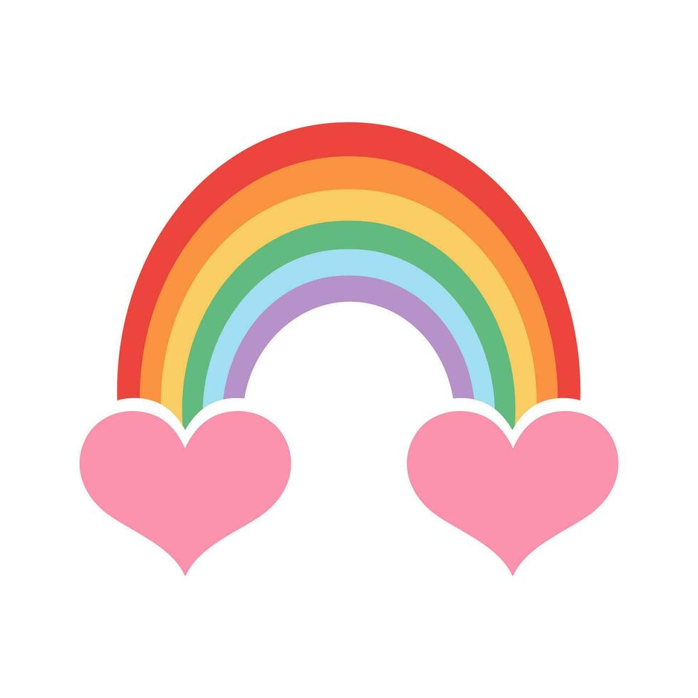 Cute Rainbow in LGBTQ flag colors with hearts. LGBTQ community, Pride month, love is love. vector