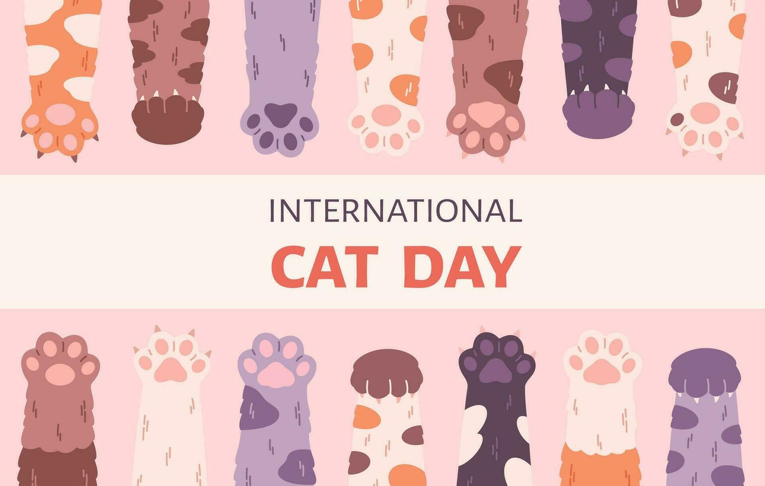 International Cat Day greeting card. Cute cats paws. vector