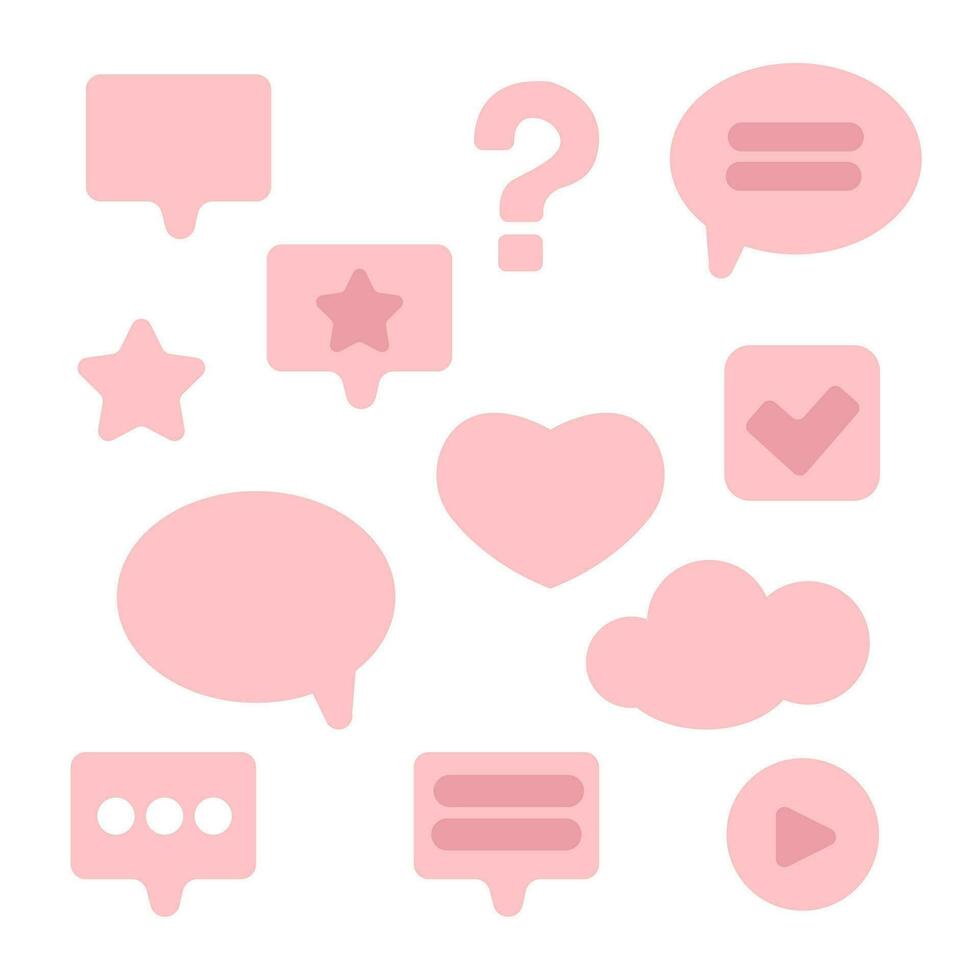 conjunto de blanco rosado habla burbuja en plano diseño, pegatina para charla símbolo, etiqueta, etiqueta o diálogo palabra. vector