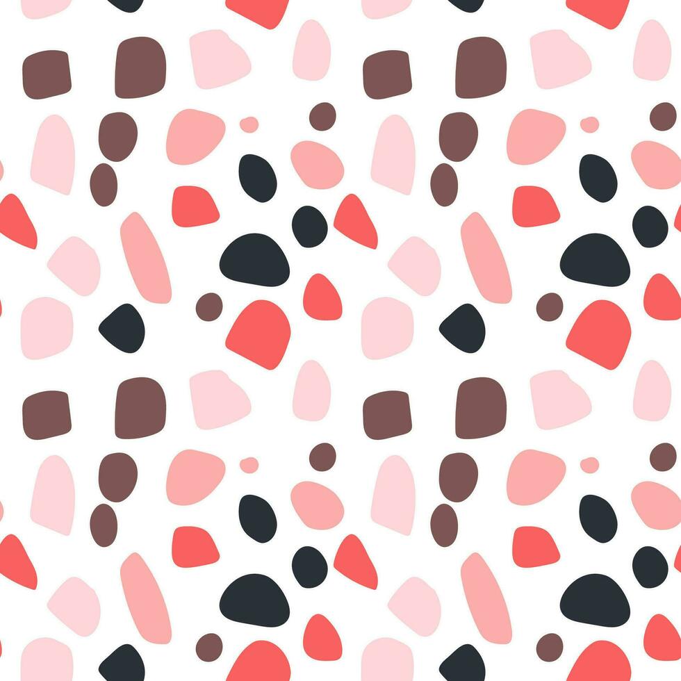 Abstract seamless pattern with black and pink spots. Vector doodle illustration on white background. spots for fabrics, textiles, and ect.