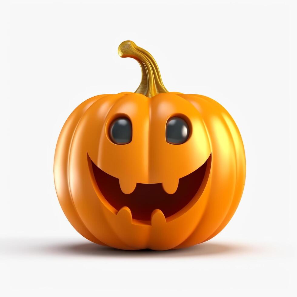 3D pumpkin with a scary smile. Realistic Halloween pumpkin. Generative AI photo