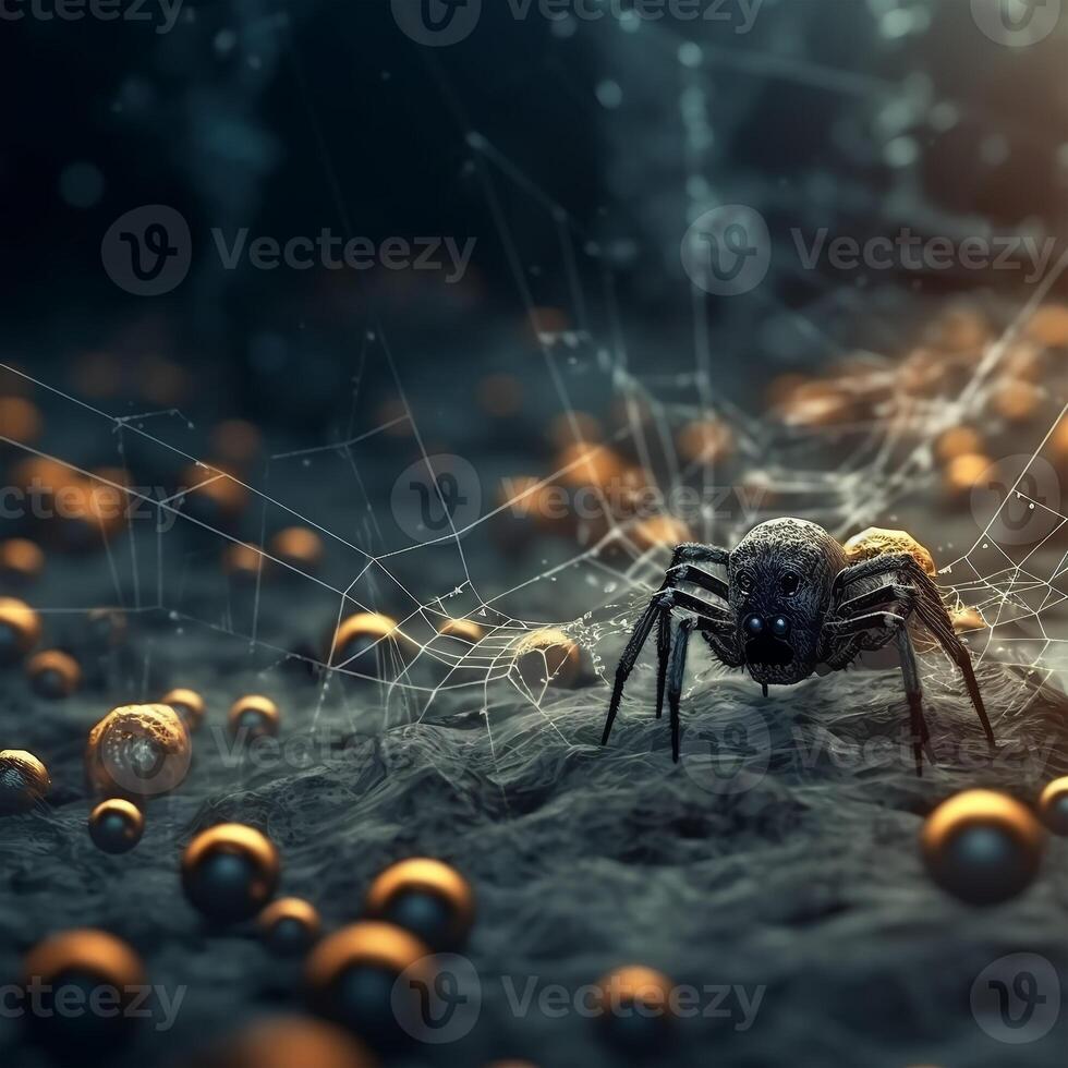 spider weaving web in forest. Halloween concept. photo
