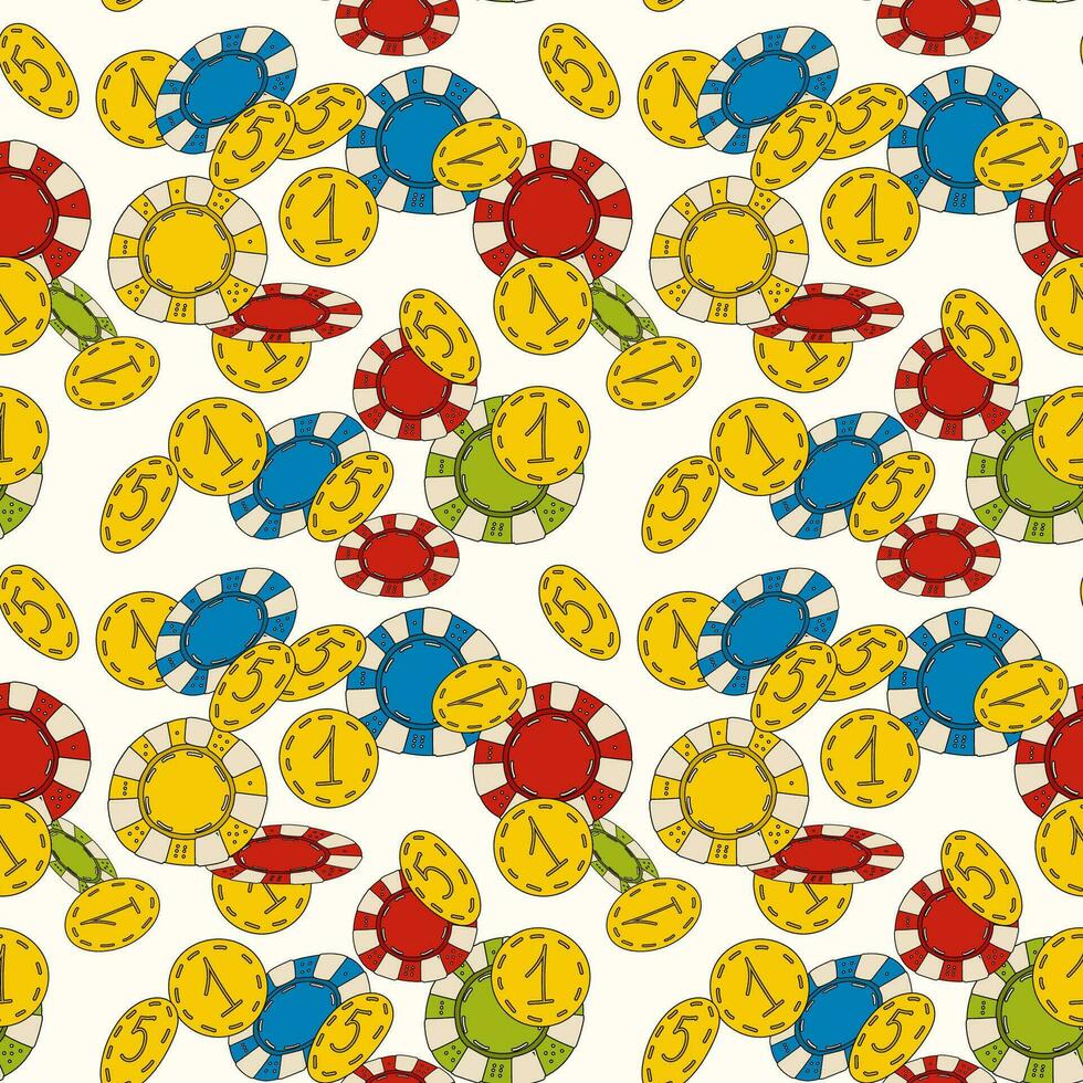 Pattern with casino chips.Vector seamless pattern with colored casino chips on a transparent background vector