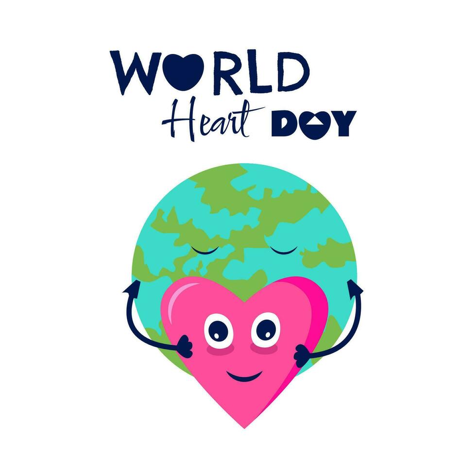 World Heart Day illustration, post template, heart and earth illustration vector