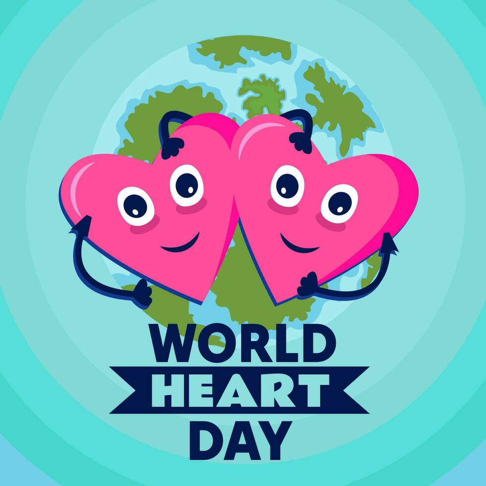 World Heart Day illustration, post template, heart and earth illustration vector