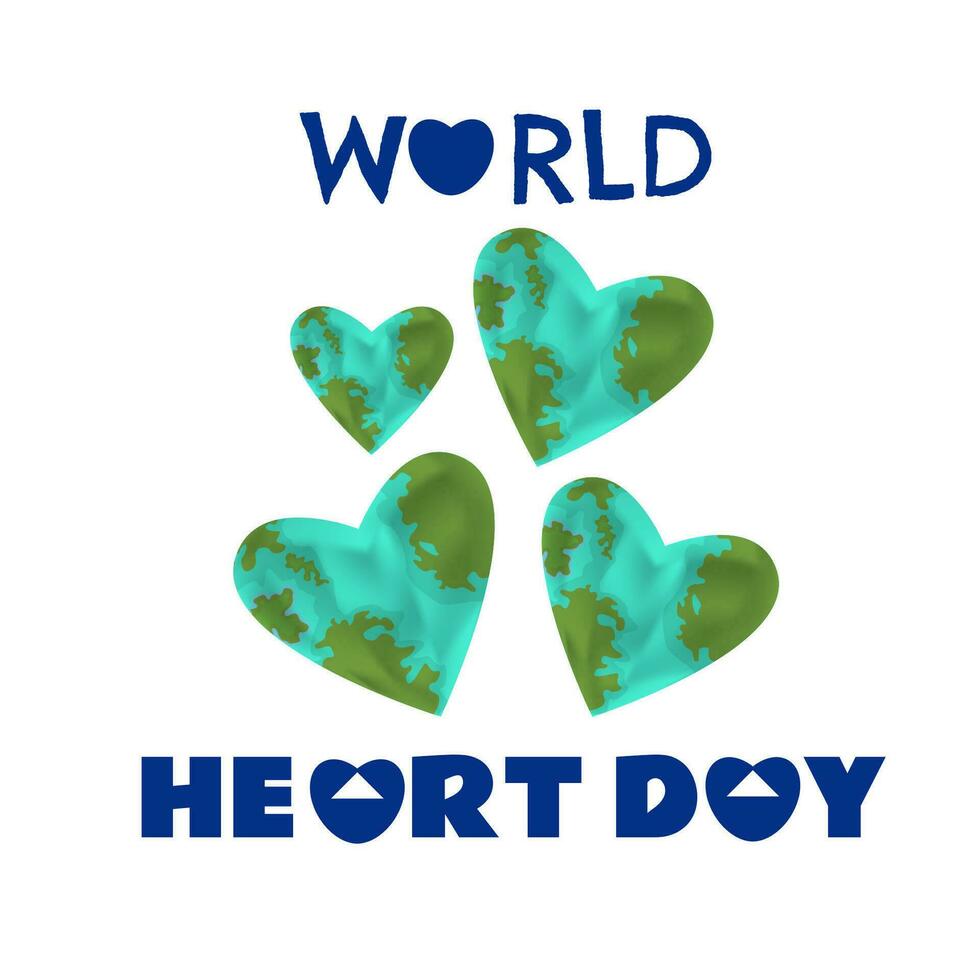 World Heart Day illustration, post template, heart and earth illustration vector