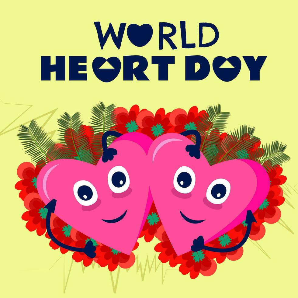 World Heart Day illustration, post template, heart and earth illustration vector