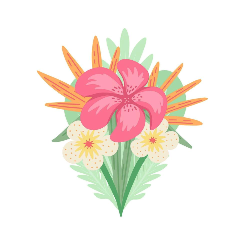 tropical flores ilustración para impresión, antecedentes, cubre y embalaje. imagen lata ser usado para saludo tarjetas, carteles, pegatinas y textil. aislado en blanco antecedentes. vector