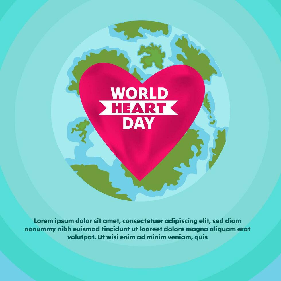 World Heart Day illustration, post template, heart and earth illustration vector