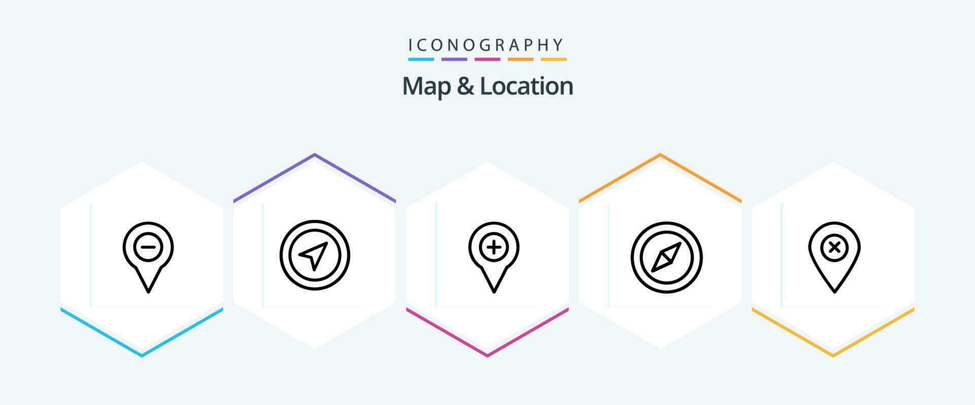 Map and Location 25 Line icon pack including location. location. pin. compass. pin vector