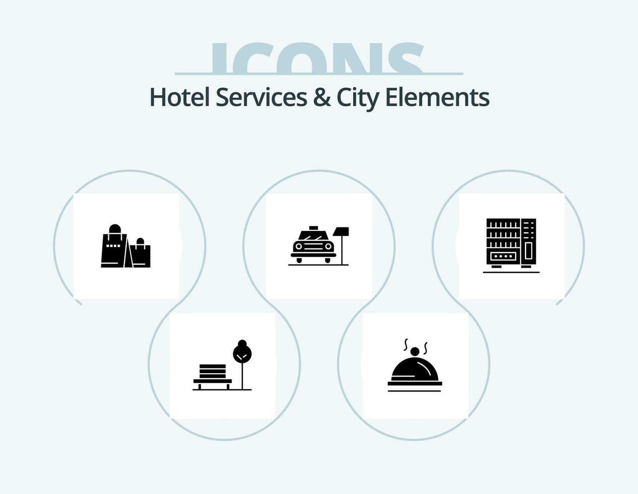 Hotel Services And City Elements Glyph Icon Pack 5 Icon Design. interior. service. bag . hotel. car vector