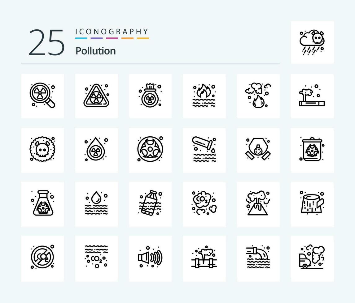 Pollution 25 Line icon pack including pollution. smoke. pollution. pollution. fire vector