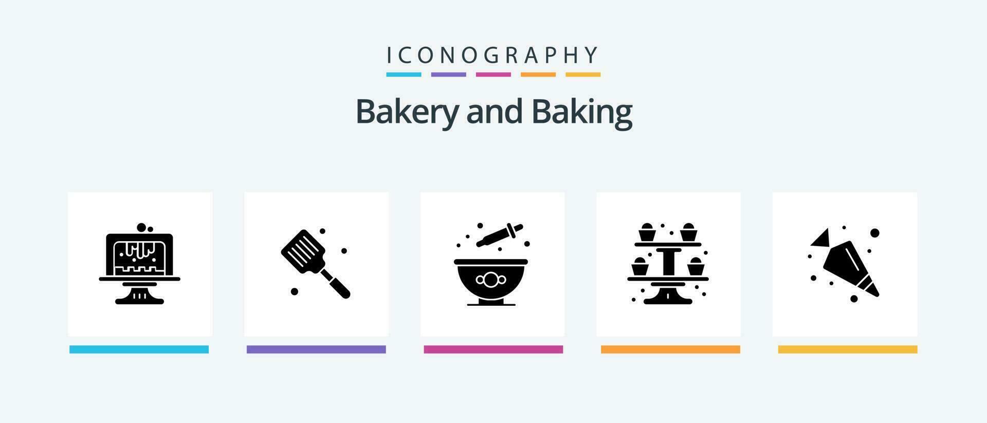 Baking Glyph 5 Icon Pack Including carrot. cupcake. spatula. cooking. dye. Creative Icons Design vector