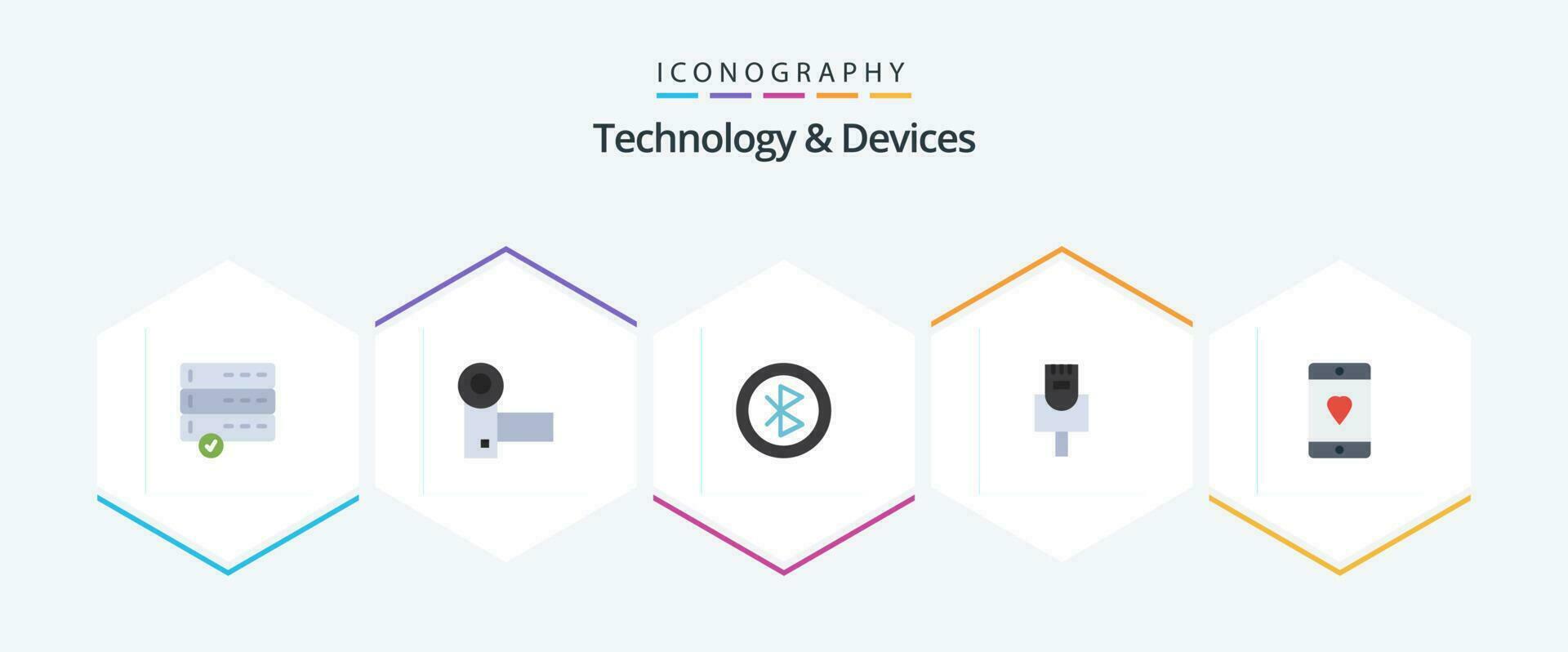 dispositivos 25 plano icono paquete incluso corazón. Teléfono móvil. Bluetooth. ethernet compartiendo vector