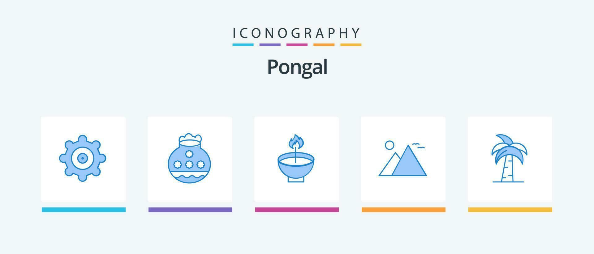 Pongal Blue 5 Icon Pack Including pyramid. giza. deepam. egypt. lamp. Creative Icons Design vector