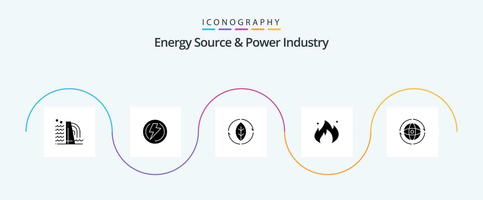 Energy Source And Power Industry Glyph 5 Icon Pack Including globe. oil. power. industry. power vector