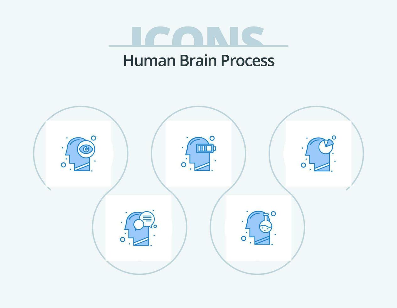 Human Brain Process Blue Icon Pack 5 Icon Design. mental. exhaustion. mind. battery. vision vector