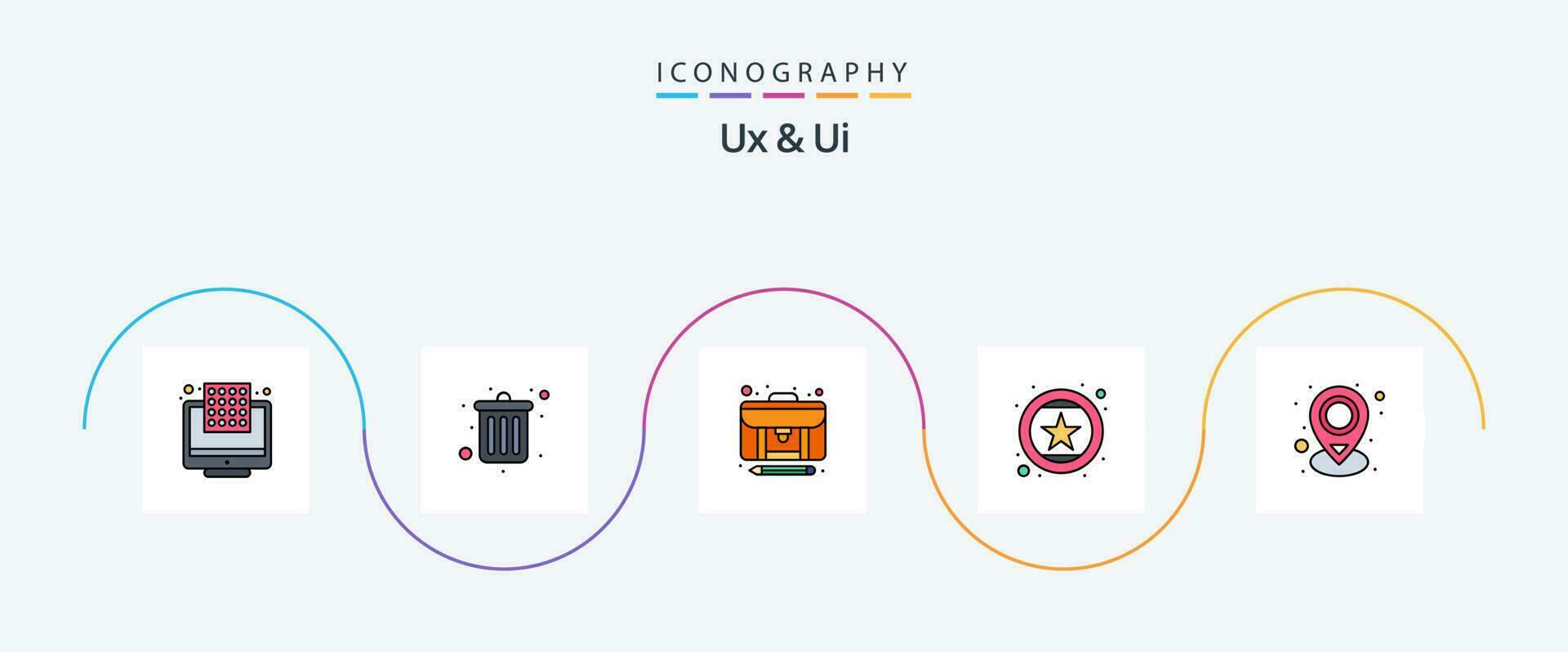 Ux And Ui Line Filled Flat 5 Icon Pack Including location. recommend. article. rating. evaluation vector