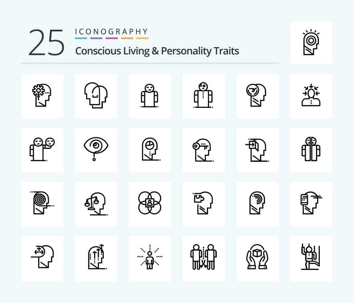Concious Living And Personality Traits 25 Line icon pack including speed. faster. feelings. brain. person vector