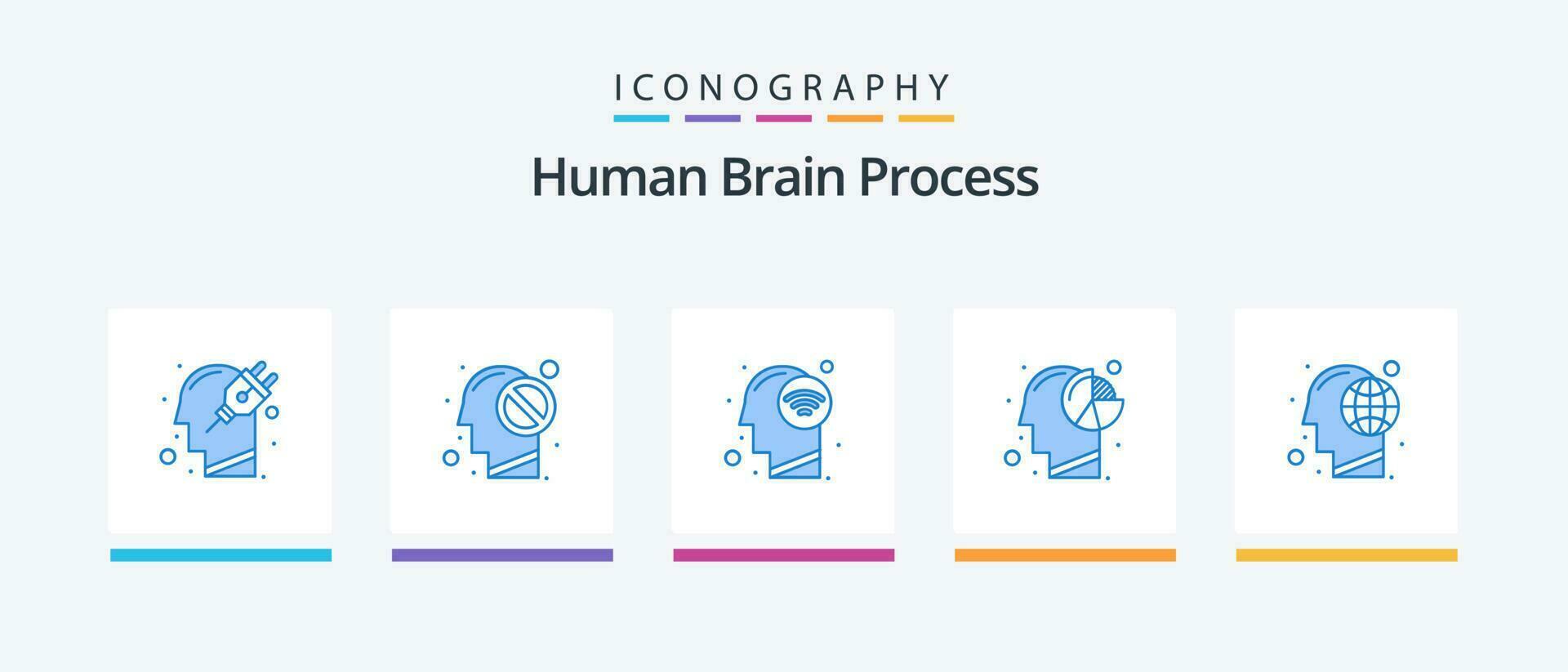Human Brain Process Blue 5 Icon Pack Including mind. head. forbidden. graph. wifi signal. Creative Icons Design vector