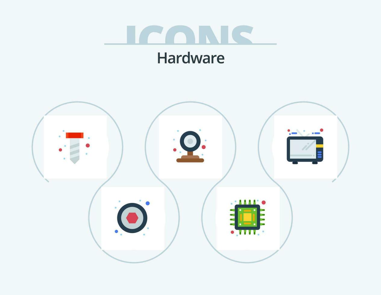hardware plano icono paquete 5 5 icono diseño. . . tornillo. televisor. entretenimiento vector