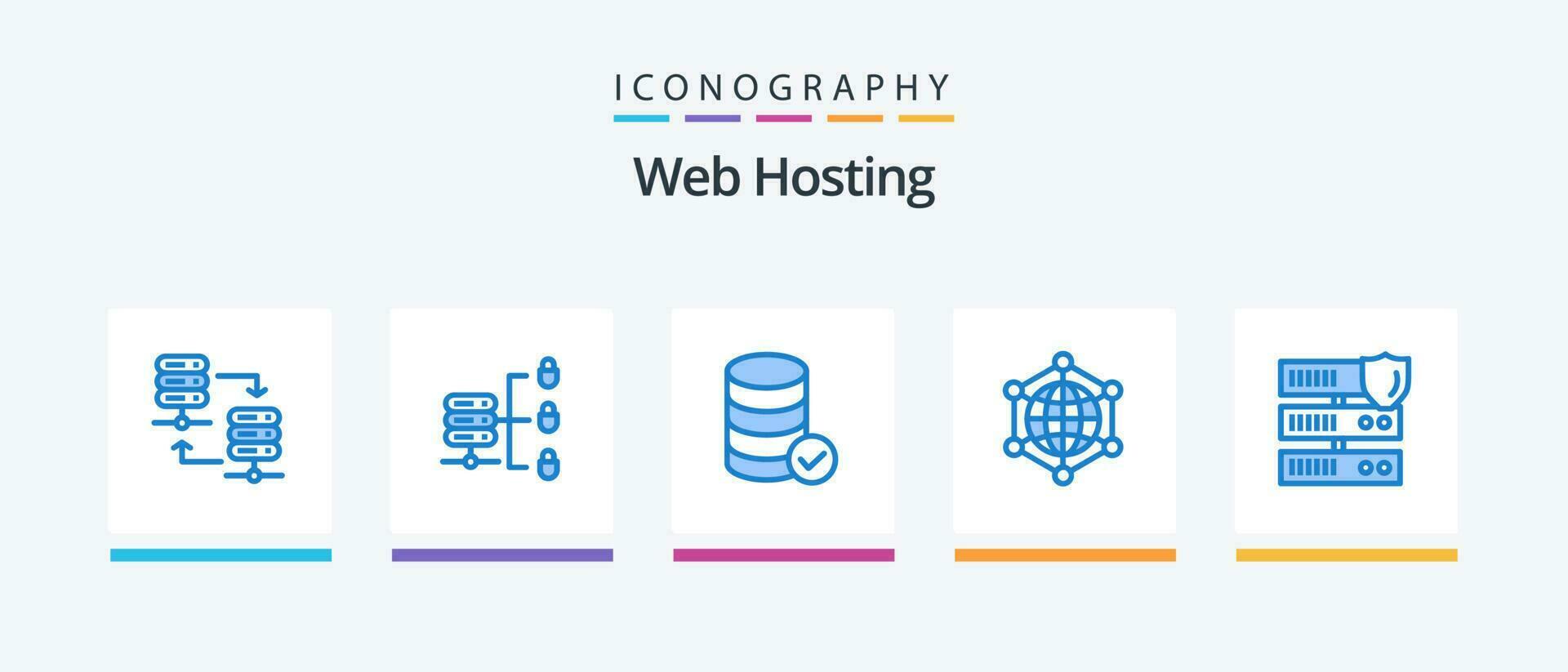 Web Hosting Blue 5 Icon Pack Including network. internet. security. web. data. Creative Icons Design vector