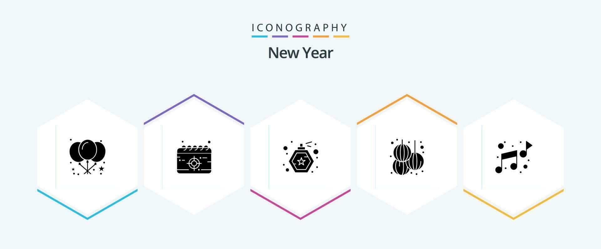 New Year 25 Glyph icon pack including . note. perfume. music. new vector