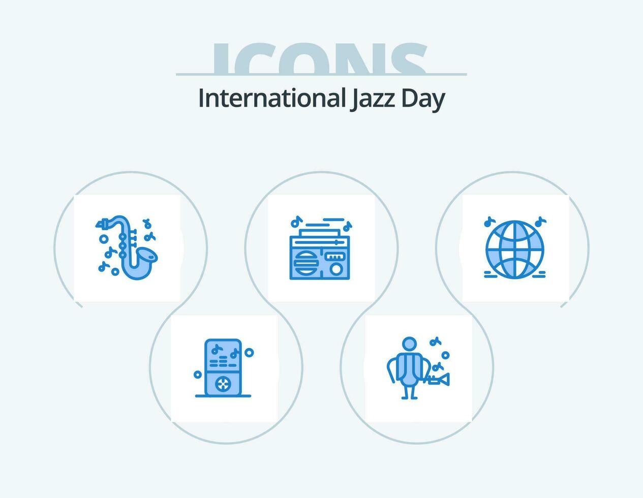 internacional jazz día azul icono paquete 5 5 icono diseño. . música. música. mundo. jugar vector