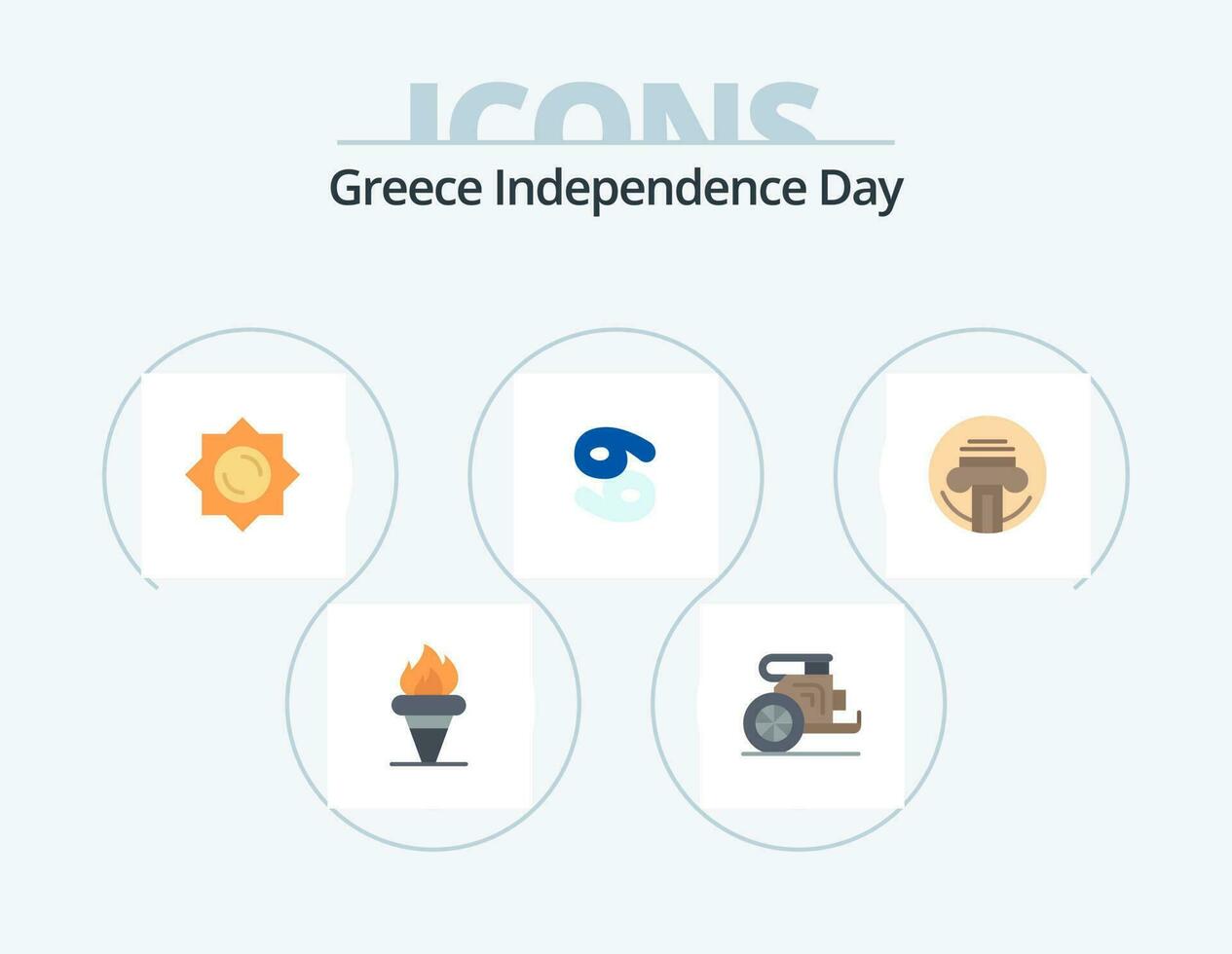 Greece Independence Day Flat Icon Pack 5 Icon Design. printer. zodiac . prince. cancer. greece vector