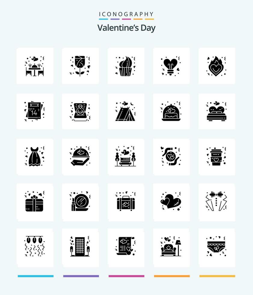 Creative Valentines Day 25 Glyph Solid Black icon pack  Such As love. valentines. cake. stars. bulb vector